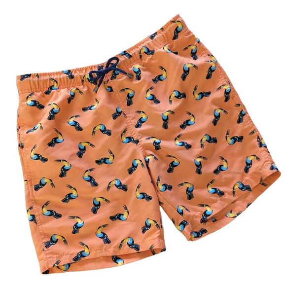 Crown & Ivy Orange Tucan Swim Trunks Mens Small - Picture 1 of 5